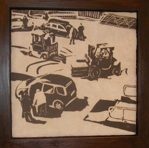 Lossing og lasting, steintøy, 2010, 26 cm x 26 cm.